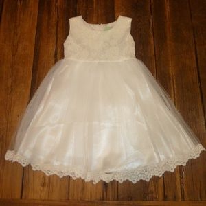 Off White Princess Flower Girl Dress Lace Tulle Skirt Sash Formal Pageant 6/7